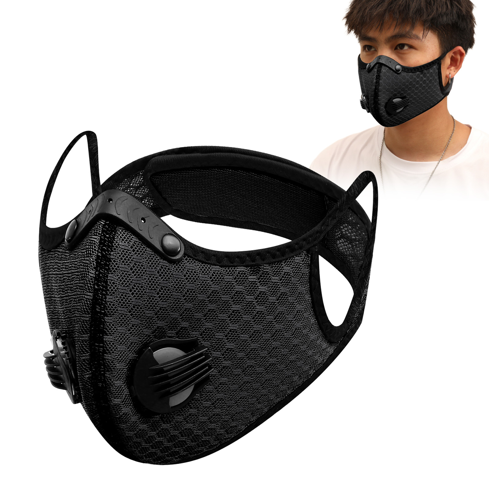 Anti Pollution Mask - หน้ากากกันลมแบบยูนิเซ็กซ์ หน้ากากถ่านกัมมันต์สำหรับกีฬากลางแจ้ง ป้องกันฝุ่นและมลพิษ สำหรับจักรยาน มอเตอร์ไซค์ แข่งรถ